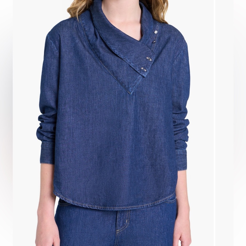 TWP my Maria foldover collar denim top